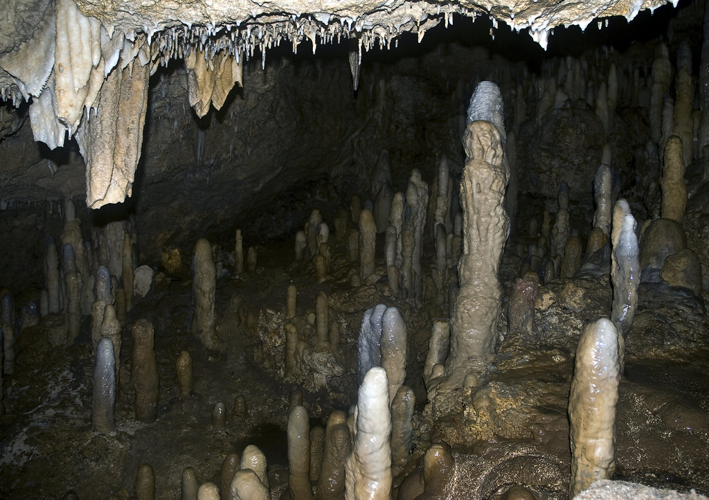 Gewaltige Kalksteinsäulen und Felsgalerien tief im Höhlensystem von Harrison's Cave